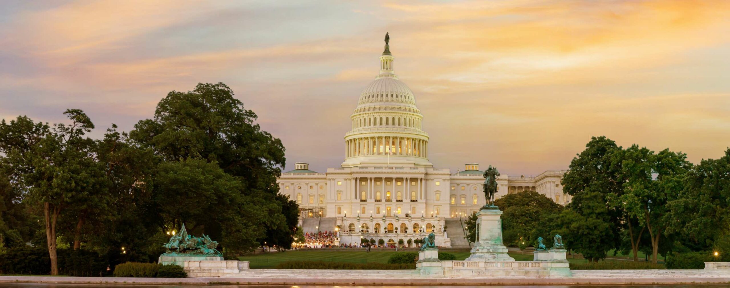 The United States pf America capitol building on sunrise and sunset. Washington DC. USA.